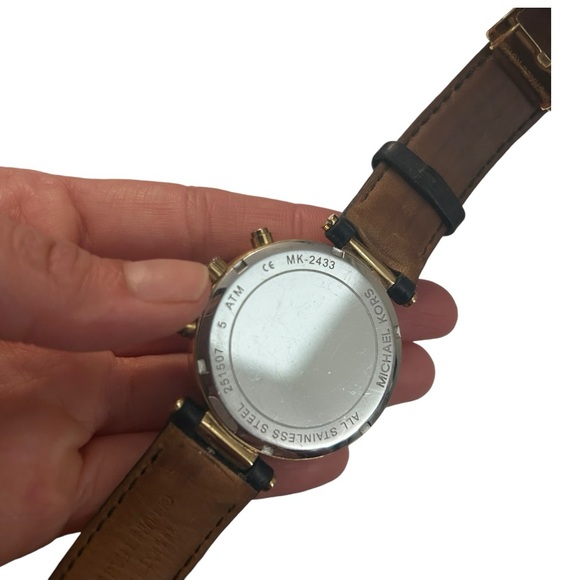 Michael Kors Sawyer Champagne Dial Black Leather Strap Watch For Women - MK2433 - Picture 2 of 6